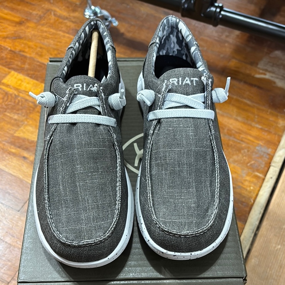 Ariat Gray and White Slip-On Loafers with Moc-Toe